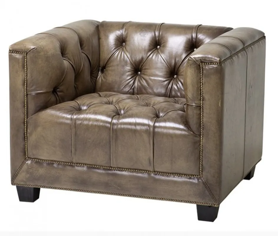 Echt Casa Padrino Chesterfield luxury leather armchair cube Olive Vintage Leather - Club Chair