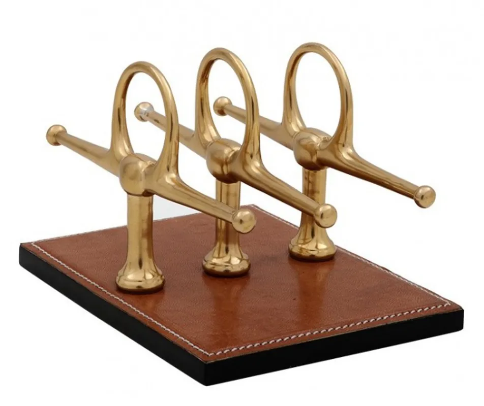 Sonderangebot Casa Padrino luxury Letter Holder Leather Brown / Brass 4 x 8 cm x H12cm - Leather Stand letters Business - Office Accessory