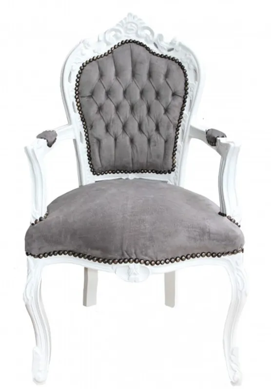 Casa Padrino Baroque Dinner Chair with armrests Grey / White Online Kaufen