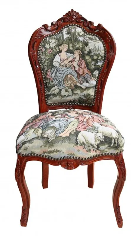 Abverkauf Casa Padrino Baroque Dinner Chair without armrest tapestry "Love Story" / Brown - Antique style