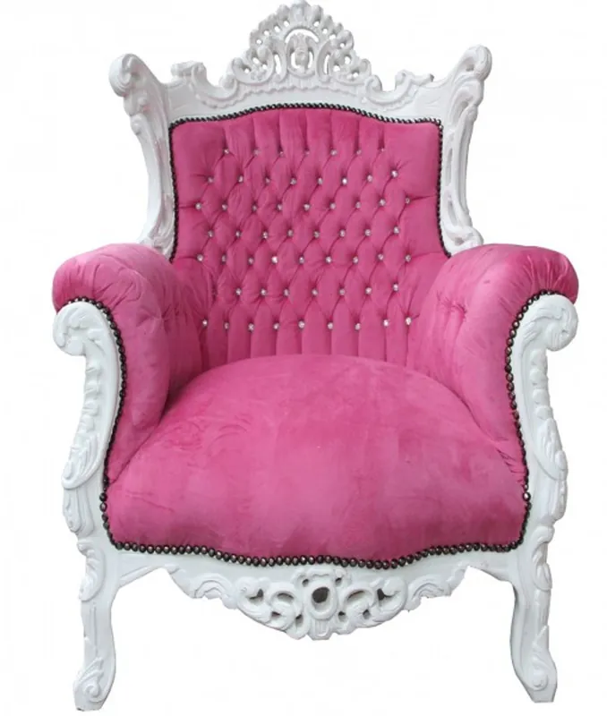Markenware Casa Padrino Baroque Armchair "Al Capone" Pink / White with Bling Bling rhinestones - Antique style