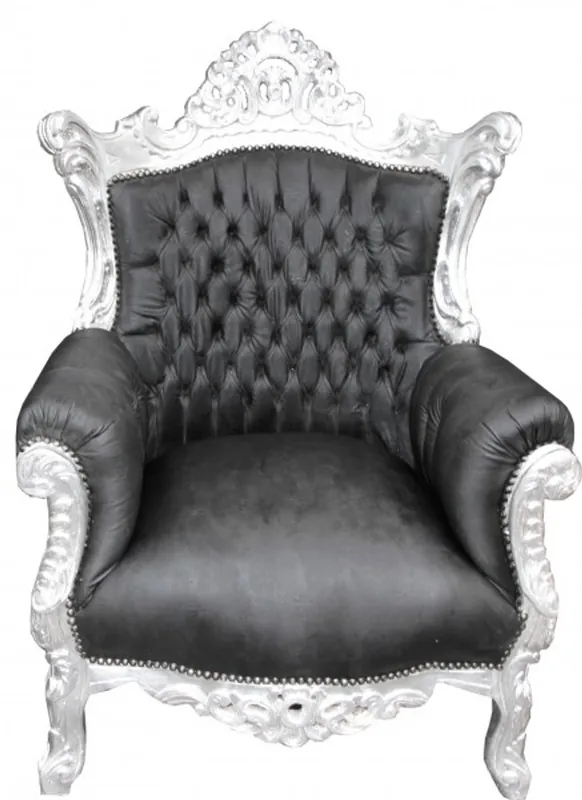 Casa Padrino Baroque Armchair "Al Capone" Black leather look / silver- antique style Schnäppchen