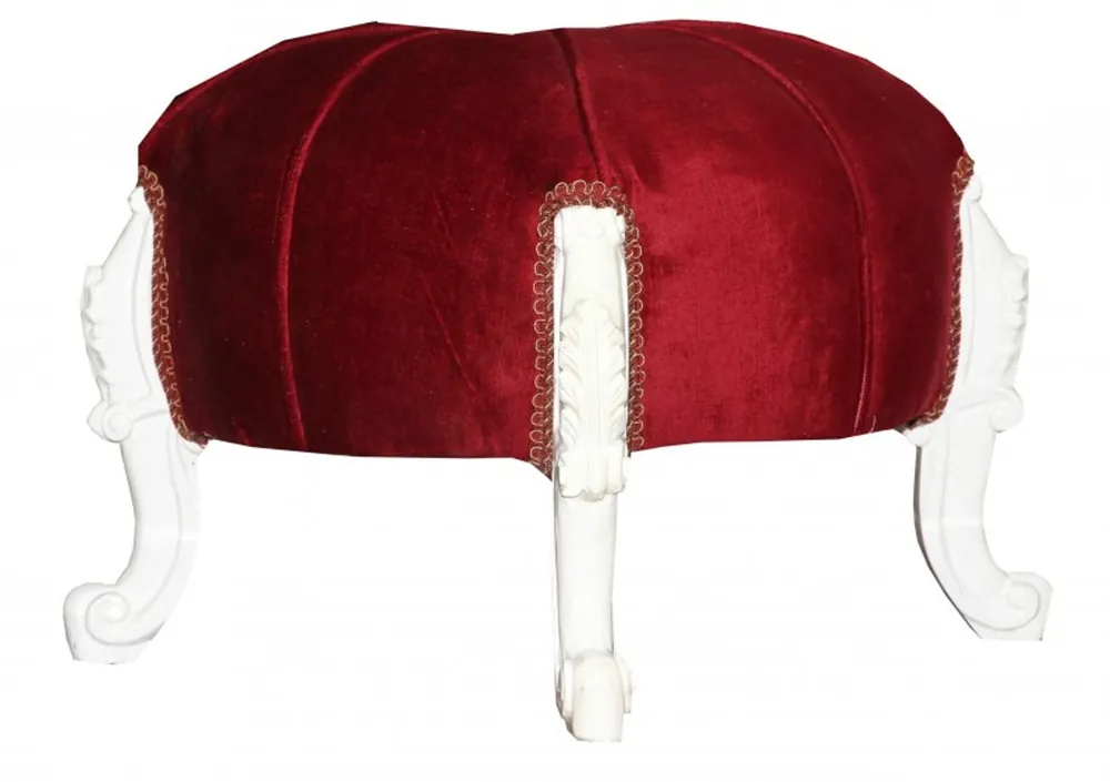Casa Padrino Baroque Sitzhocker- Round Stool Bordeaux Red / White Baroque Furniture Markenprodukt