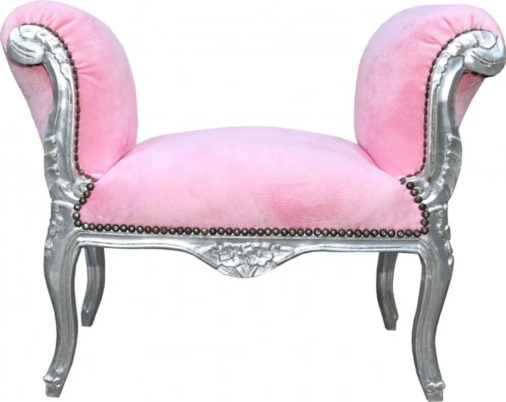 Casa Padrino baroque stool stool Pink / Silver - Bench Ausverkauf