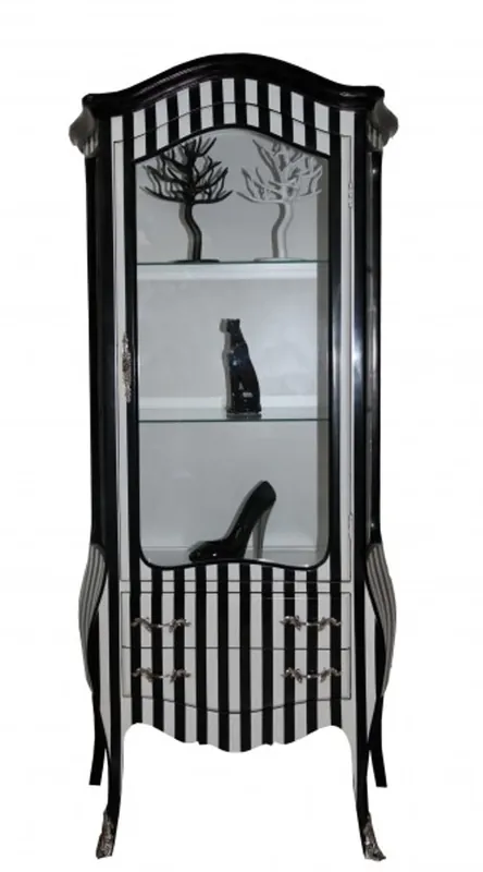 Saisonangebot Casa Padrino baroque display case in Black / White stripes - display cabinet - cupboard