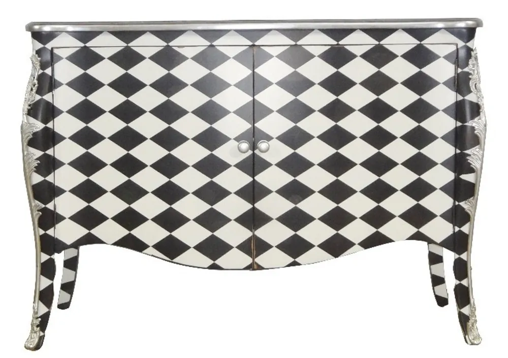 Preisreduziert Casa Padrino Baroque chest Check Black / White 120 cm - Wardrobe with 2 doors