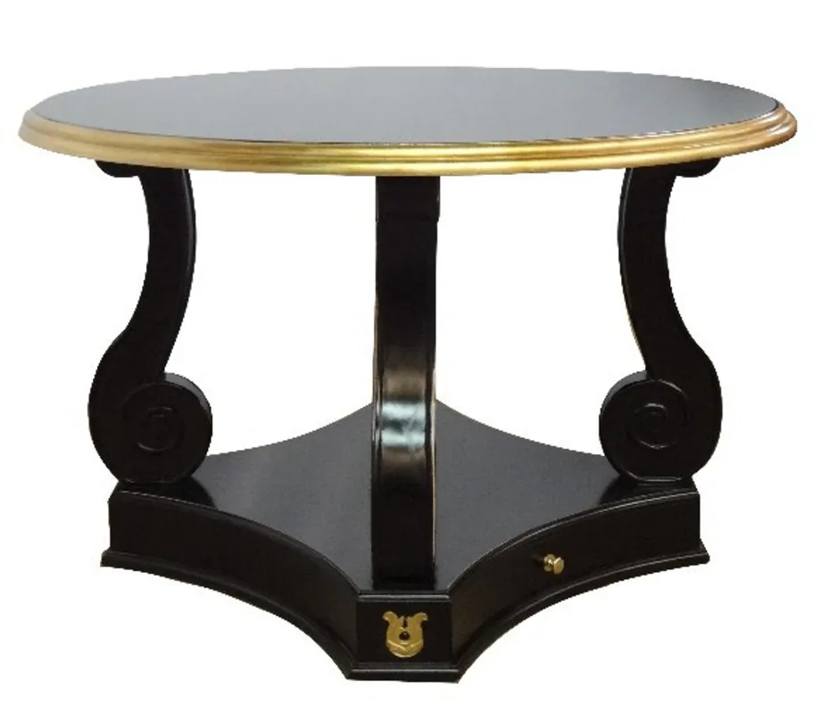 Casa Padrino Baroque dining table round black / gold mahogany 120 cm - Table Mega-Angebot