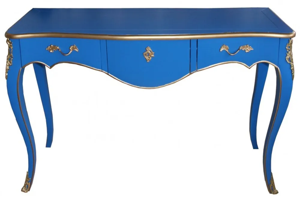 Preisreduziert Casa Padrino designer console table blue / gold with three drawers - Antique Baroque Style Furniture