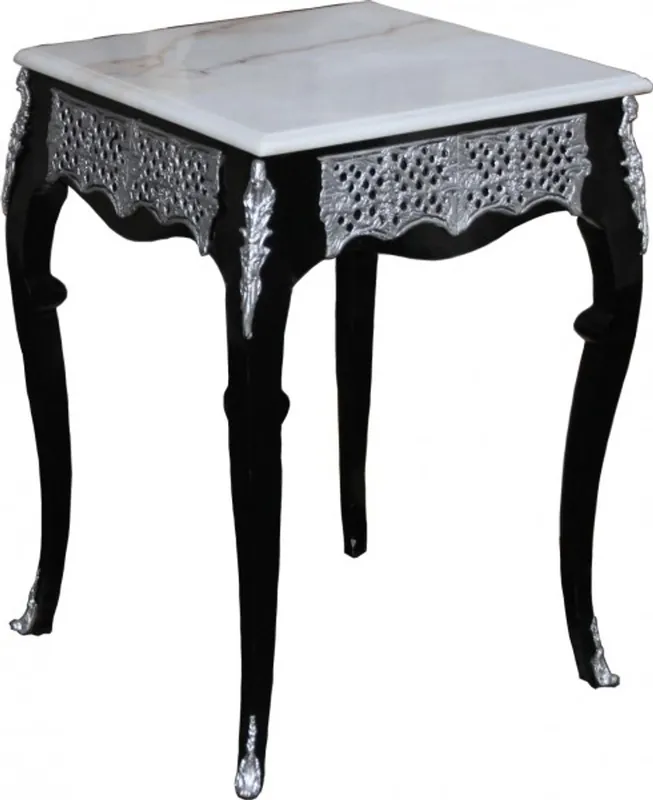 Mega-Angebot Casa Padrino Baroque side table with marble top height 80 cm, width 55 cm, Black / White / Silver - Antique style