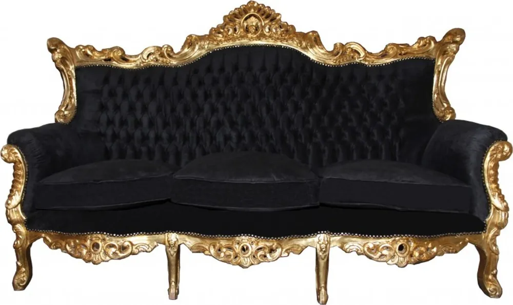 Markenprodukt Casa Padrino Baroque 3 seater Master Black / Gold Mod2 - living room sofa furniture Lounge