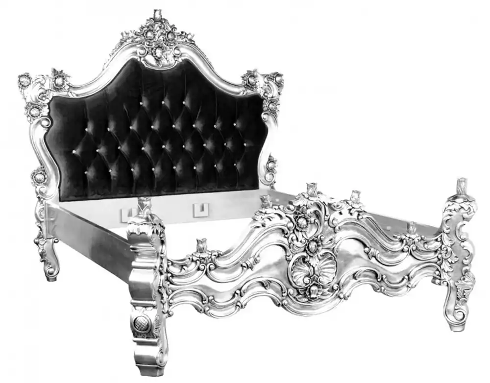 Wochenendangebot Baroque bed Barocco Black / Silver Bling Bling Rhinestones 180 x 200 cm from the luxury collection Casa Padrino