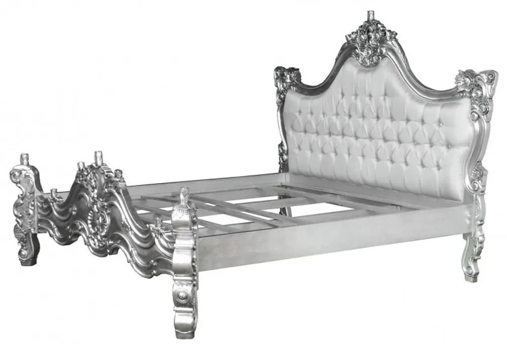 Jetzt Bestellen Baroque bed Barocco White Satin Fabric / Silver with Bling Bling Rhinestones 180 x 200 cm from the luxury collection of Casa Padrino