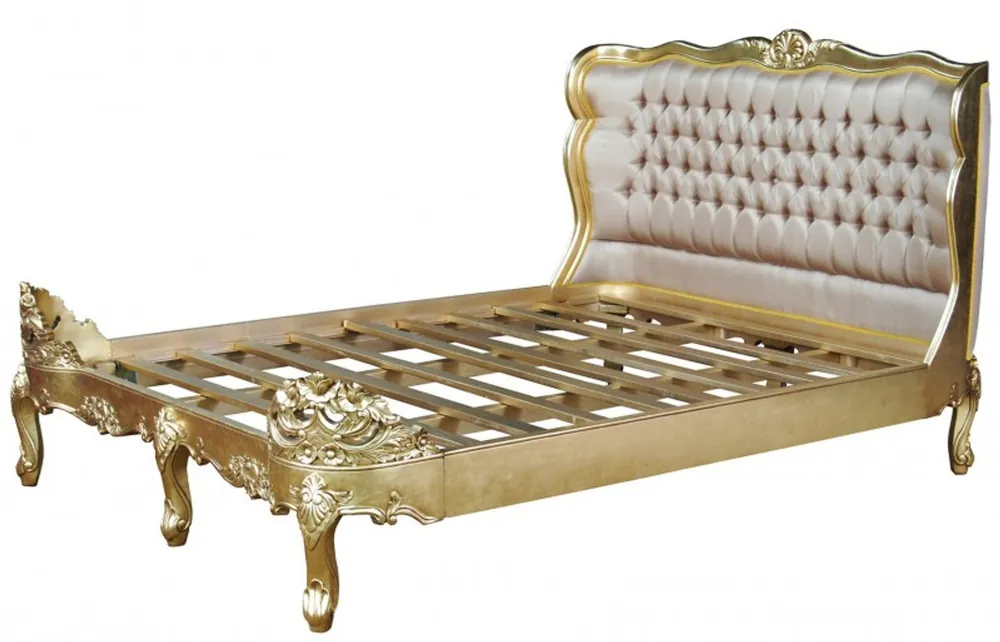 Top-Seller Baroque bed Barocco Splendid Gold / Cream satin fabric 180 x 200 cm from the luxury collection of Casa Padrino