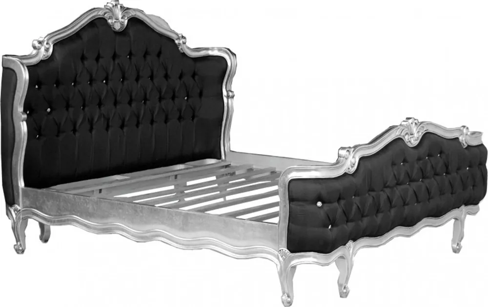 Kracherpreis Baroque bed St. Tropez Black / Silver Bling Bling Rhinestones 180 x 200 cm from the luxury collection of Casa Padrino