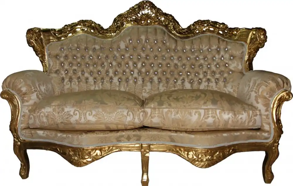 Casa Padrino Baroque 2-seater sofa Master Cream Baroque Pattern / Gold with Bling Bling Rhinestones Mod3 - living room sofa furniture Lounge Super-Preis