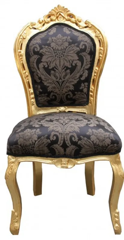 Casa Padrino Baroque dining room chair Black pattern / Gold without armrests Schnäppchen
