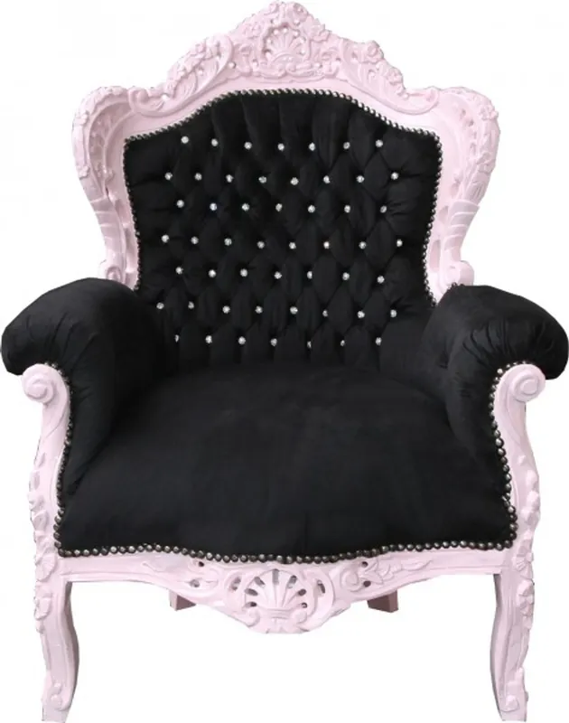 Casa Padrino Baroque Armchair "King" Black / Pink with Bling Bling Rhinestones Knallerangebot
