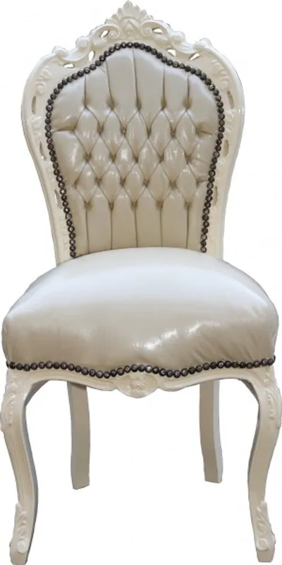 Geprüft Casa Padrino Baroque Dinner Chair Cream / Cream Leather Look - antique style furniture