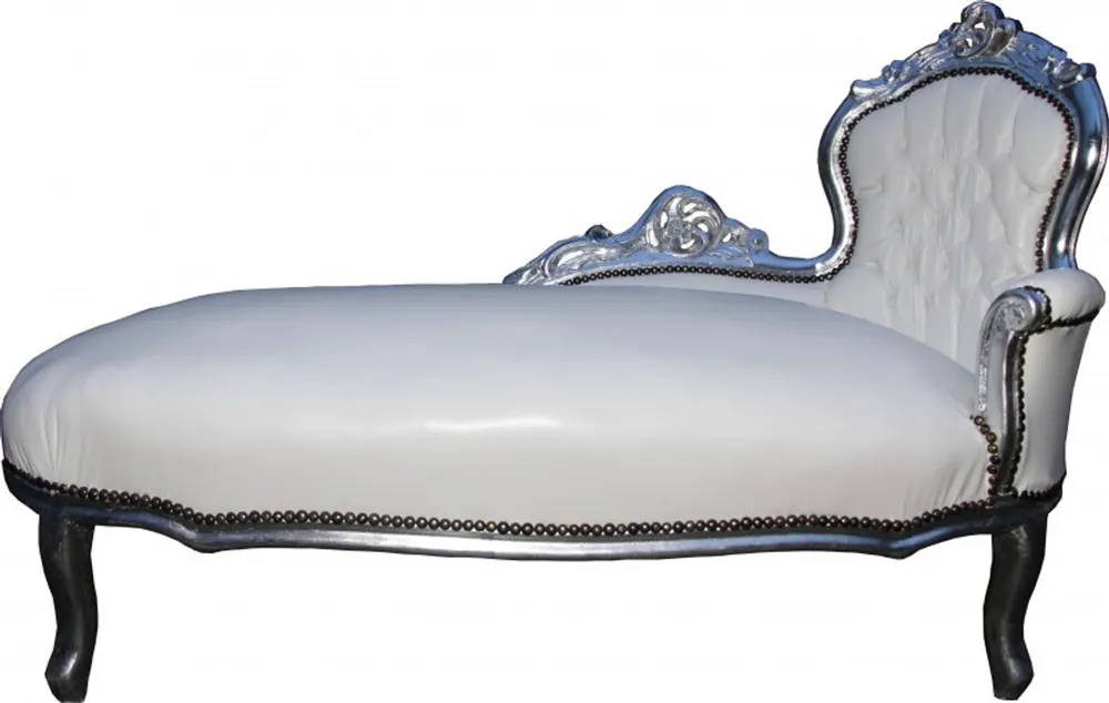 Knallerangebot Casa Padrino baroque chaise longue white / silver leather look