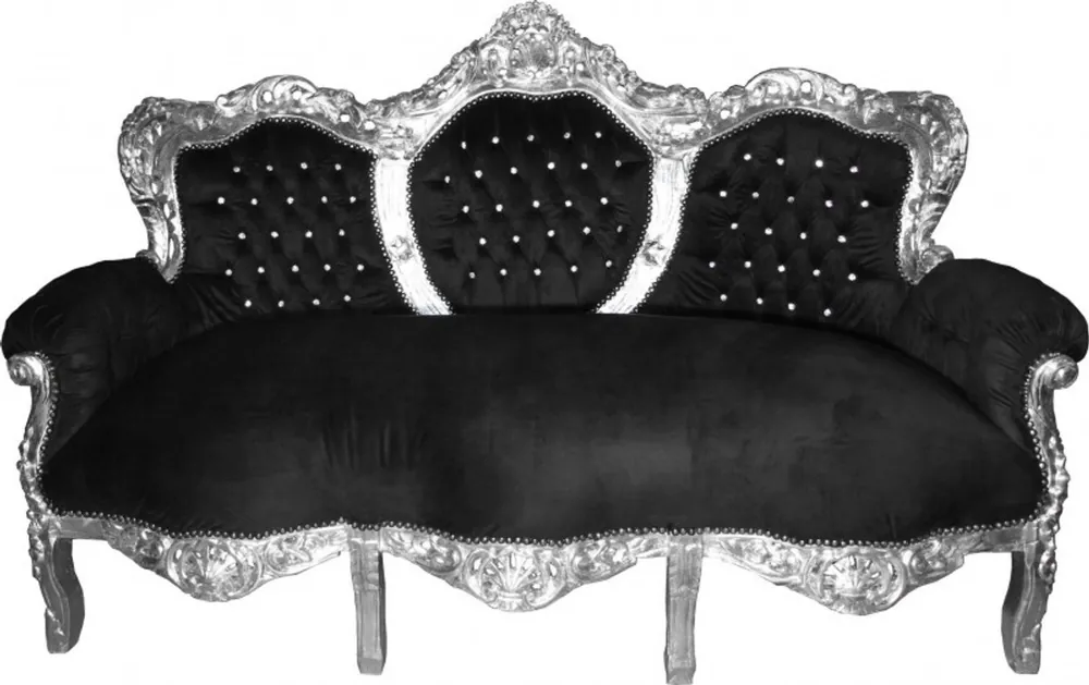 Heißes Angebot Casa Padrino Baroque sofa "King" Black / Silverwith Bling Bling Rhinestones