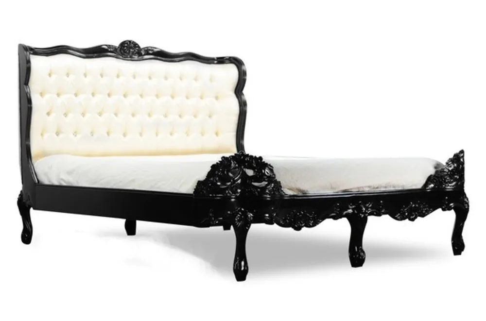 Meistverkauft Baroque bed Barocco Splendid Glossy Black / Cream satin fabric 180 x 200 cm from the luxury collection of Casa Padrino