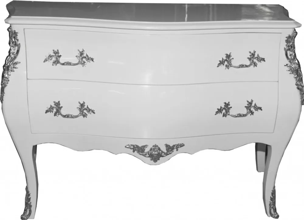 Casa Padrino Baroque chest White 120 cm with silver metal applications Neue Kollektion