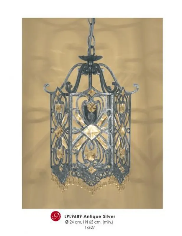 Oriental Design pendant lamp with crystal deco antique silver ModP2 light bulb out of the house Casa Padrino - ceiling light pendant lamp Letzte Chance