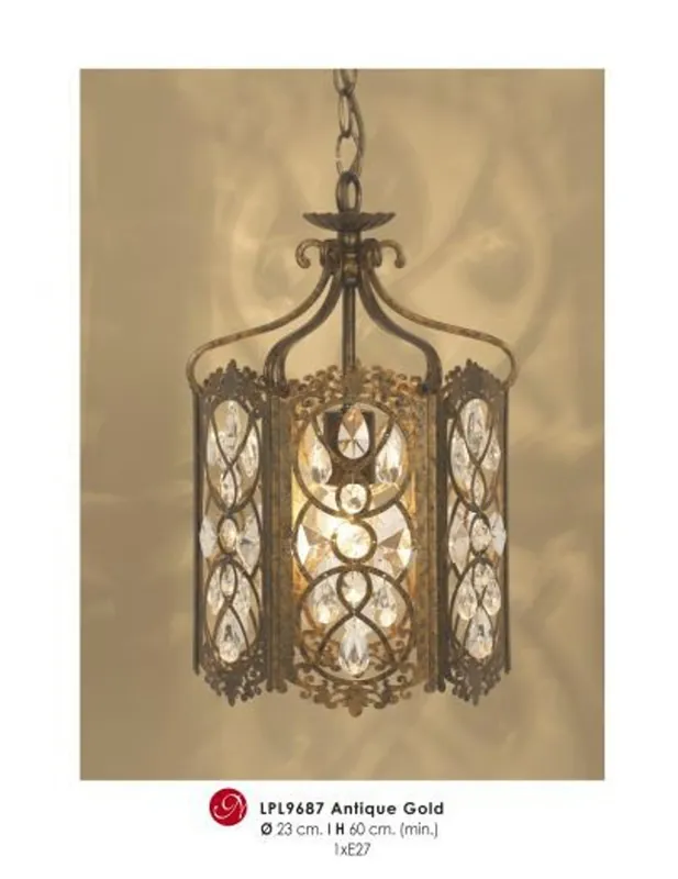 Abverkauf Oriental Design pendant lamp with crystal deco antique gold ModP3 light bulb out of the house Casa Padrino - ceiling light pendant lamp