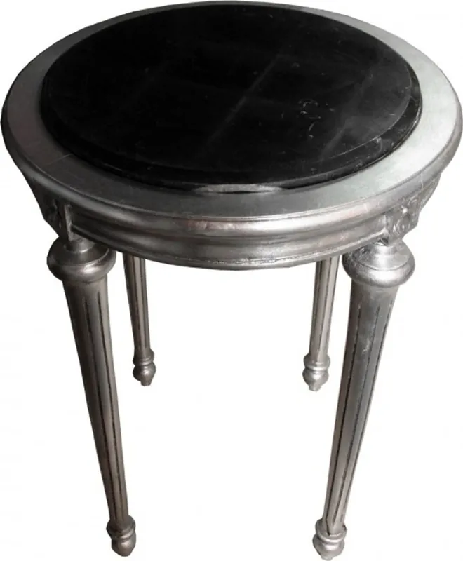 Kracherpreis Baroque Side Table Round silver / black marble slab ModY22 72 x 49 cm antique style