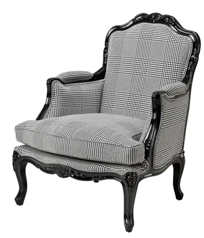 Top-Preis Casa Padrino luxury lounge chair Baroque Black / Grey Plaid