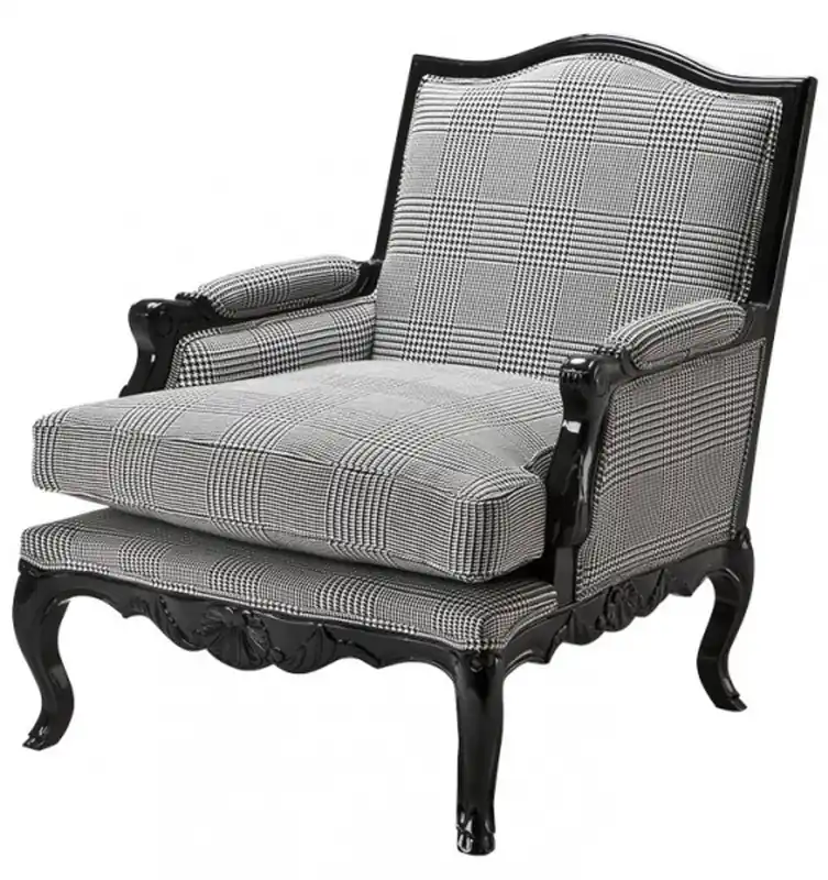 Casa Padrino luxury lounge chair Baroque Black / Grey Plaid Mod2 Garantierte Lieferung