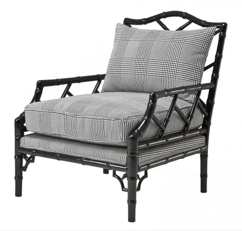 Neue Kollektion Casa Padrino luxury lounge chair Baroque Black / Grey Plaid Mod3 - Hotel Furniture