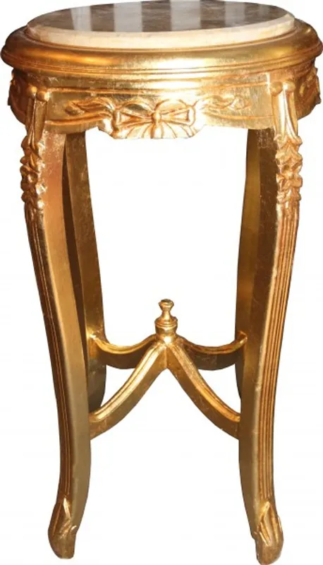 Saisonangebot Baroque side table with marble top round gold 70 x 40 cm antique style