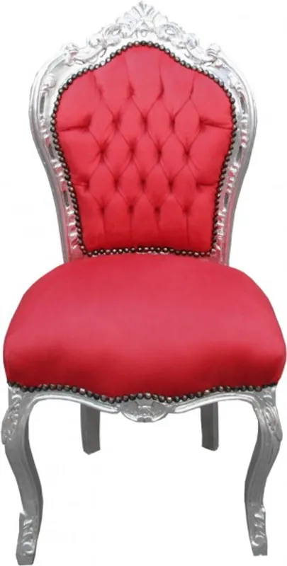 Casa Padrino Baroque Dinner Chair Red / Silver without armrests Direktkauf