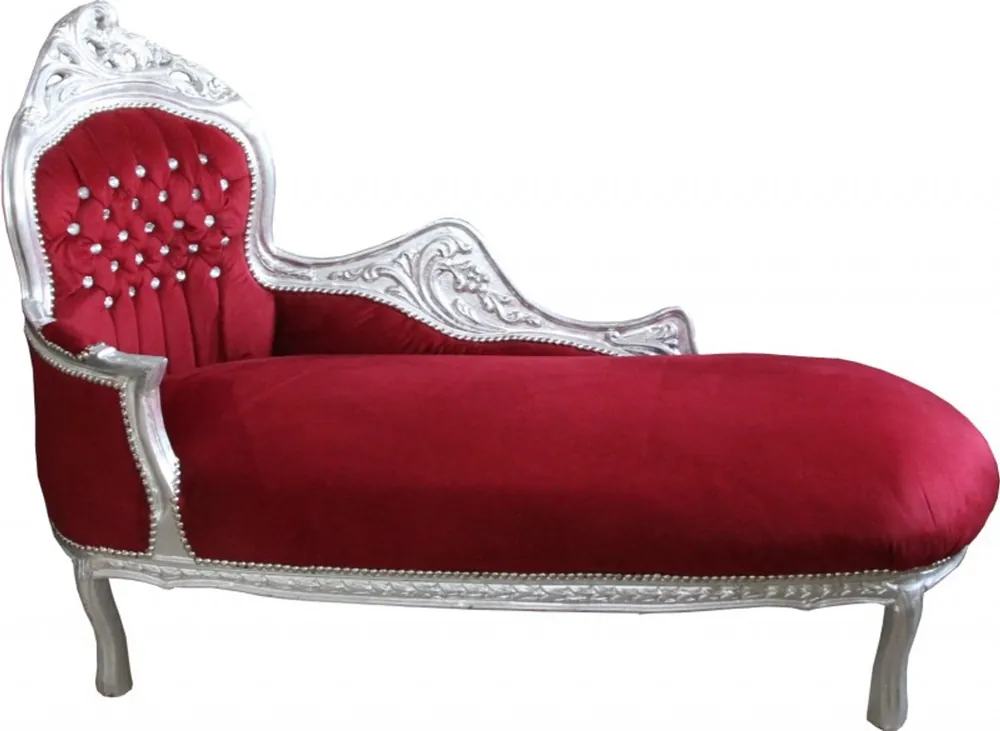Direkt Vom Hersteller Casa Padrino baroque chaise longue "King" Bordeaux Red / Silver with bling bling rhinestones Mod2