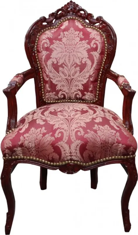 Nur Für Kurze Zeit Casa Padrino Baroque Dinner Chair Pattern / Brownish red with armrests - Limited Edition
