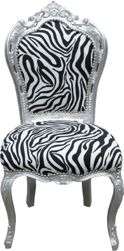 Sale Casa Padrino Baroque Dinner Chair Zebra / Silver Mod2 - Furniture - Baroque Furniture