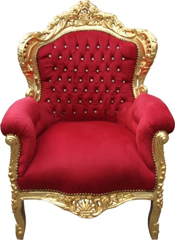Casa Padrino Baroque Armchair "King" Bordeaux / Gold with Bling Bling diamante Mod2 Neuheit