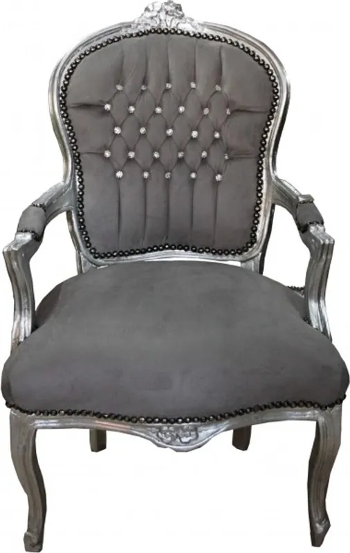 Casa Padrino Baroque Salon Chair Grey / Silver Bling Bling diamante - furniture antique style Neue Ware