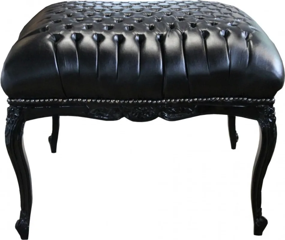 Expressversand Casa Padrino Baroque giant Stool Black / Black leather look 88 x 88 cm - Baroque Furniture