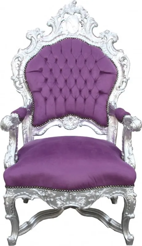 Neue Kollektion Casa Padrino Baroque luxury throne Purple / Silver - unique - Baroque furniture throne King armchair - Limited Edition