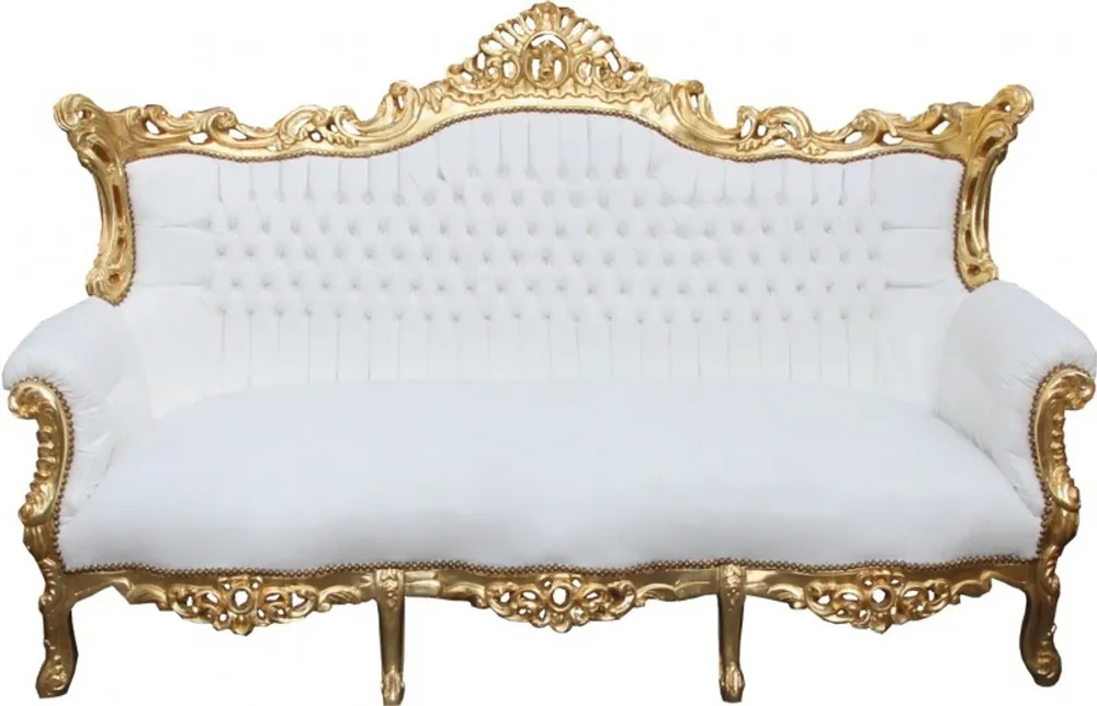 Casa Padrino Baroque 3-seater sofa Master White / Gold - Antique Furniture Schneller Versand