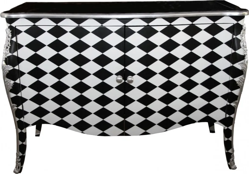 Casa Padrino Baroque chest Check Black / White 120 cm - Wardrobe with 2 doors Highlight