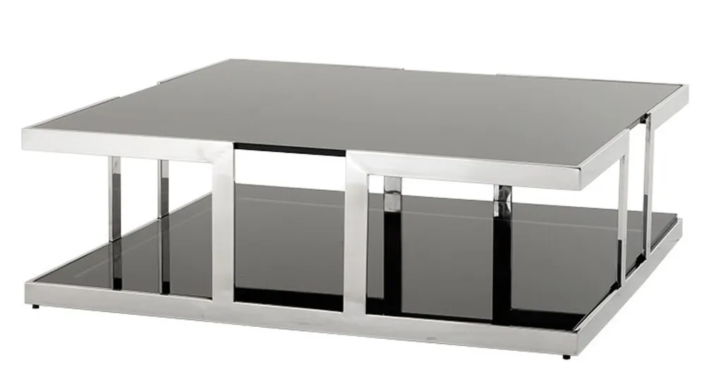 Casa Padrino luxury Art Deco designer coffee table polished stainless steel with tinted glass 100 x 100 cm - Luxury Collection Preisreduziert