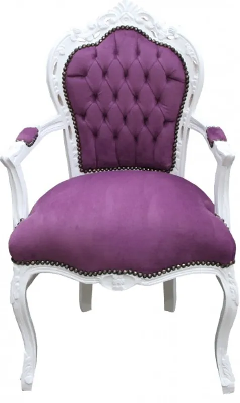 Casa Padrino Baroque Dinner Chair with armrests Purple / White Preis Gesenkt