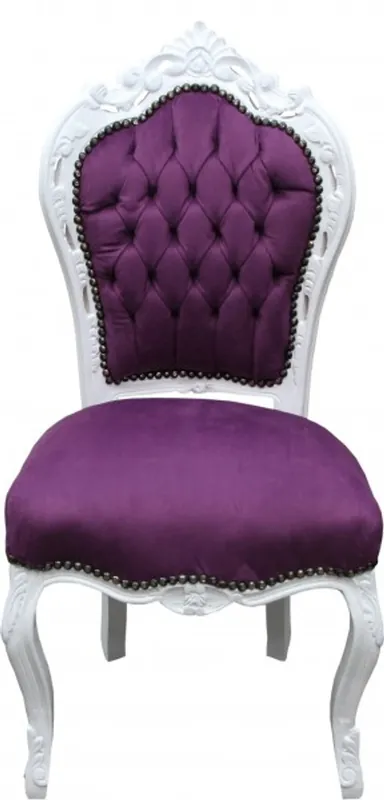 Begrenztes Angebot Casa Padrino Baroque Dinner Chair Purple / White - Antique style