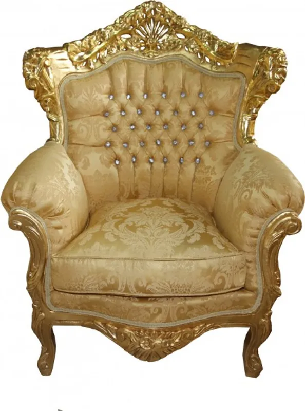 Casa Padrino Baroque Armchair "King" Mod 2 Gold / Gold Pattern / Gold with Bling Bling glitter stones antique style furniture Super-Preis