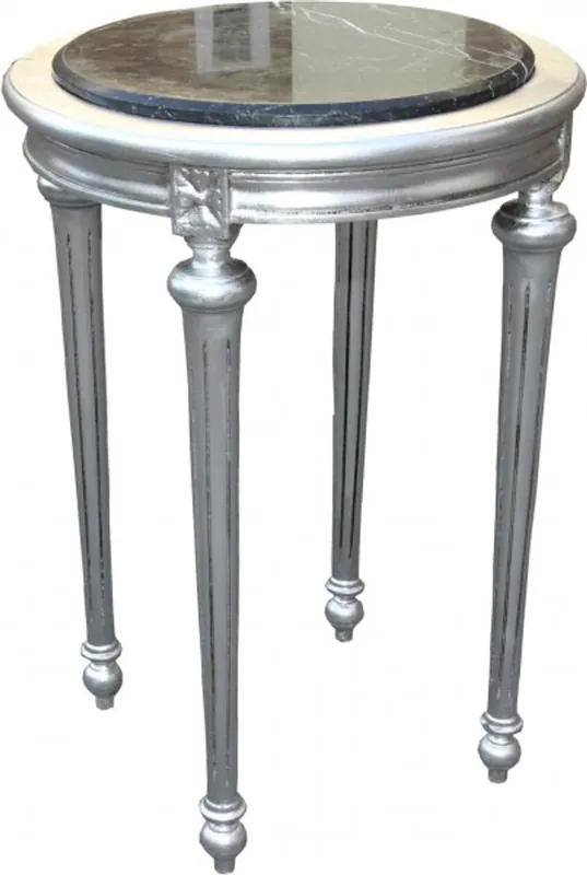 Casa Padrino Baroque Side Table round marble-topped silver / black H 72 cm, W 49 cm Mod Y30 antique style Kracherpreis