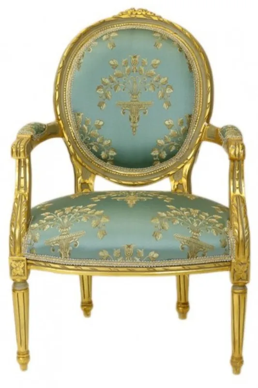 Knallerangebot Casa Padrino Baroque Medallion Salon chair Turquoise Pattern / Gold Model Versailles - Antique style furniture