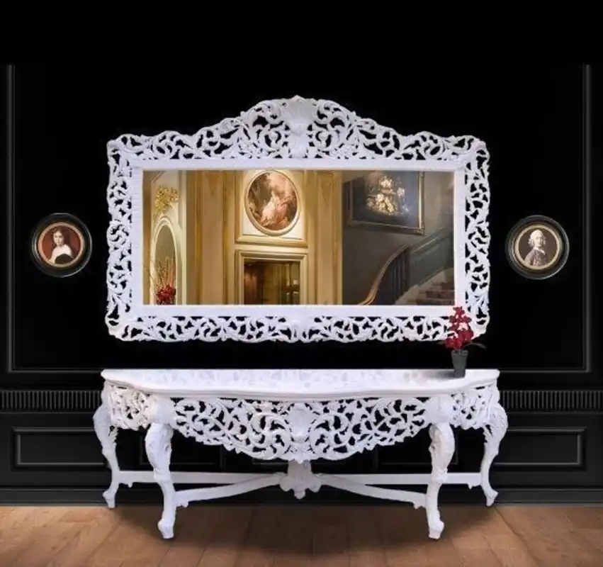 Huge Casa Padrino baroque mirror console white with white marble top - luxury living room furniture console Sppiegel Huge Casa Padrino baroque mirror console Gold with black marble top - luxury living room furniture console Sppiegel Neuheit